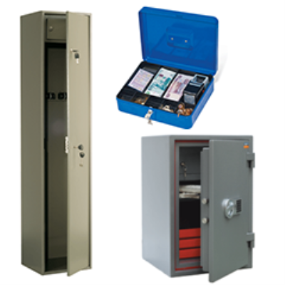 Сейфы, шкафы кассира, ящики для денег 